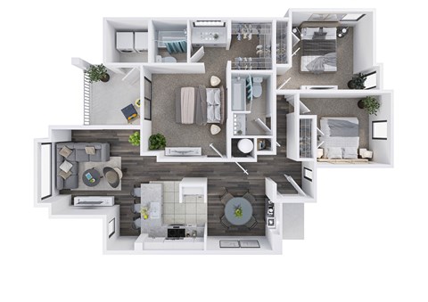 Floor plan for 3 beds, 2 baths, 1096 sqft